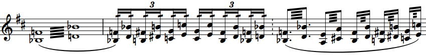 Frase musicale con tremoli di una sola nota e tremoli di più note