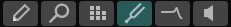 「Page」ボタン。左から順に、「Algorithm Editor」、「Algorithm Finder」、「FM Oscillator」、「Pitch」、「Filter」、「Amp」。