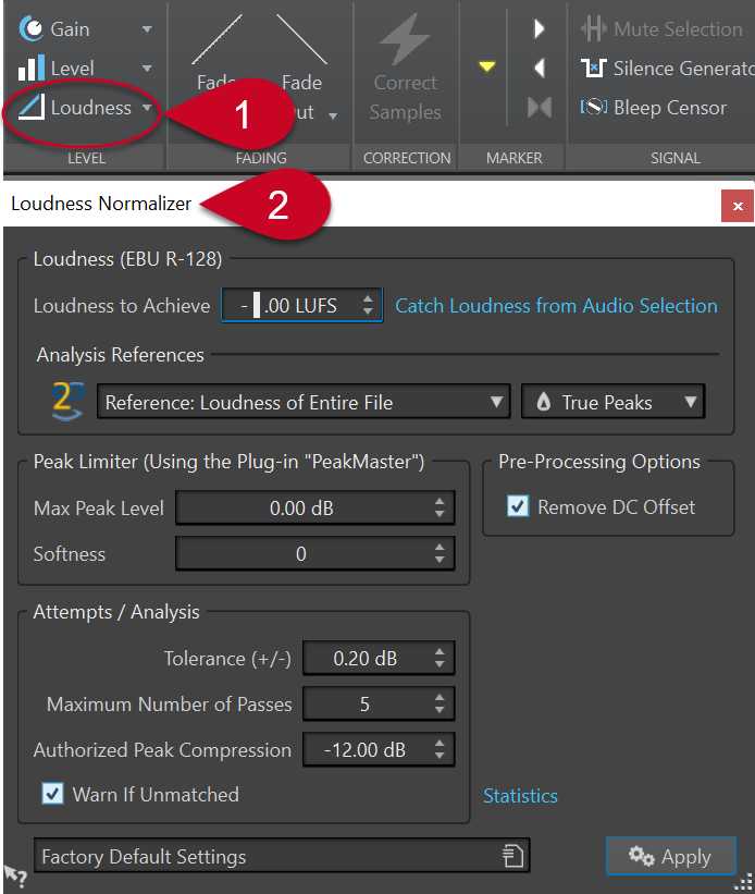 Loudness Normalizer dialog