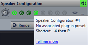Tooltip informing you that the active speaker configuration is not linked to a playback plug-in preset